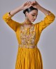 Yellow Dola Silk Slub Hand Embroidered Anarkali Suit 